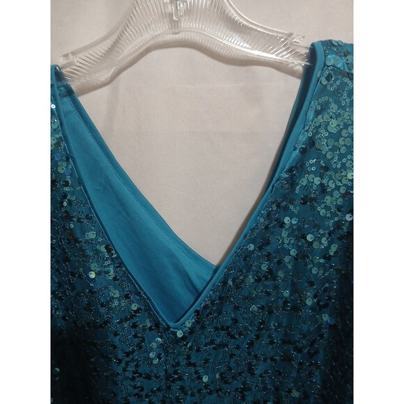 Roaman's Womens Sequin Blouse Plus Size 26W Blue Short Sleeve Festive Holiday - Picture 3 of 8